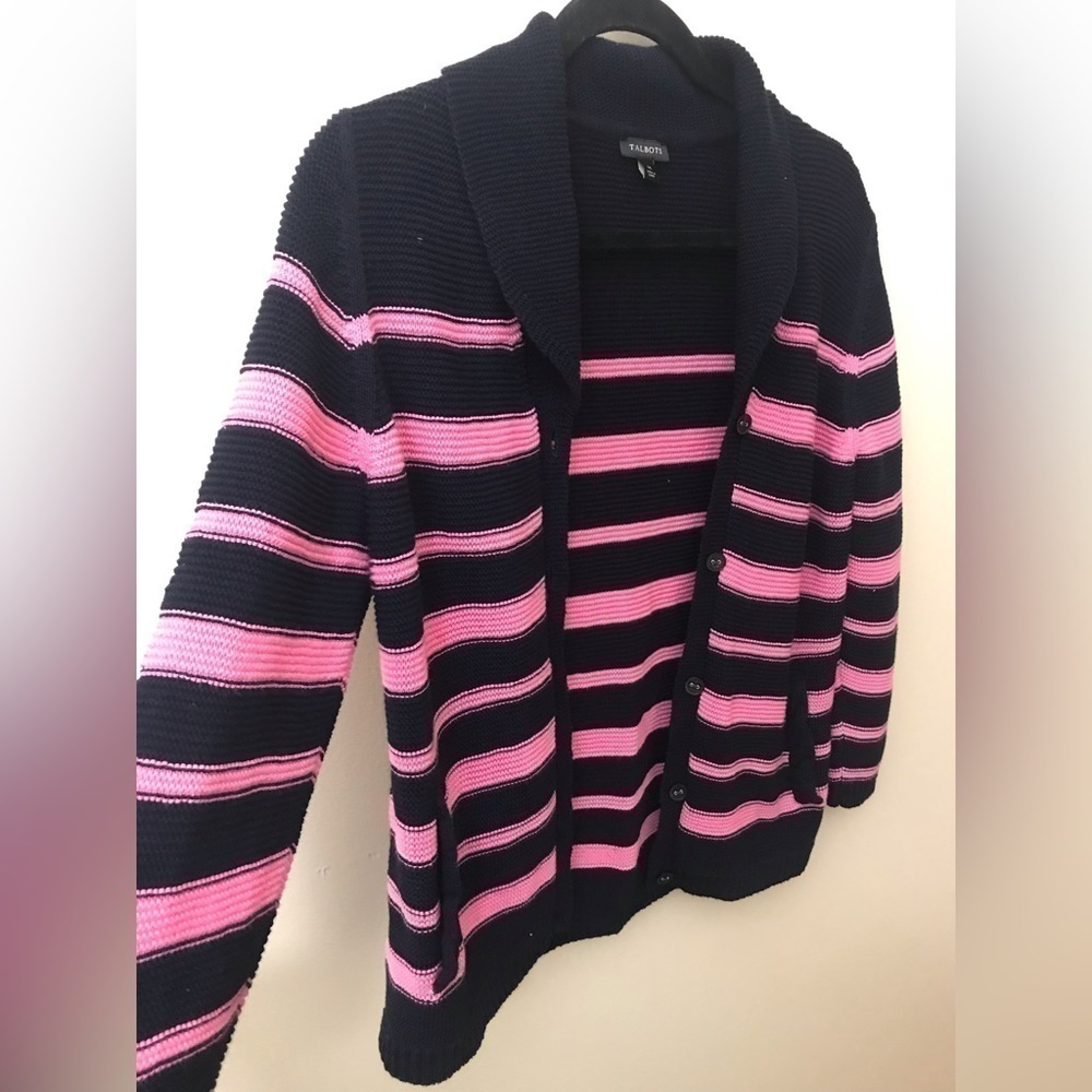 𝅺talbots Ladies Cotton Blend Cable Knit Cardigan w/ Shawl Collar & Buttons M - Picture 8 of 14